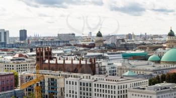 travel to Germany - above view of Berlin city with Friedrichswerder Church and St Hedwig's Cathedral from Berliner Dom in september