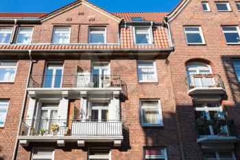 Travel to Germany - facade of residential house in Neustadt district of Hamburg city in september