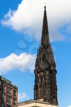 Travel to Germany - steeple of St Nicholas Church (Nikolaikirche) in Hamburg city in september
