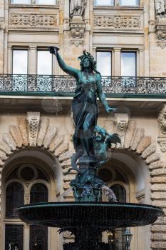 Travel to Germany - figure of Hygieia-Brunnen fountain near Hamburger Rathaus (Town Hall) in Hamburg city