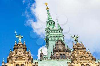 Travel to Germany - decorated roof of Hamburger Rathaus (Town Hall) in Hamburg city in september