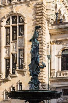 Travel to Germany - sculpture of Hygieia-Brunnen fountain near Hamburger Rathaus (Town Hall) in Hamburg city