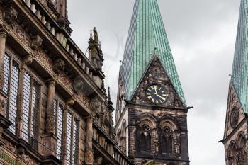 travel to Germany - Town Hall facade and Tower of Cathedral in Bremen city in september
