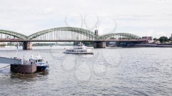 travel to Germany - view of Hohenzollern Bridge (Hohenzollernbrucke) over Rhine river in Cologne city in september