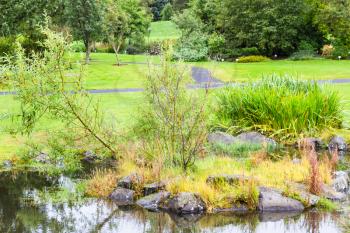travel to Iceland - landscape of public family park in laugardalur valley of Reykjavik city in september