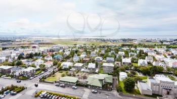 travel to Iceland - aerial view of neighborhood in Reykjavik city from Hallgrimskirkja church in autumn