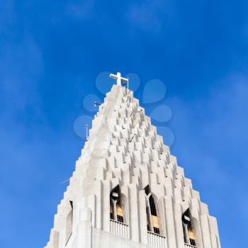 travel to Iceland - top of Hallgrimskirkja Church in Reykjavik city in september