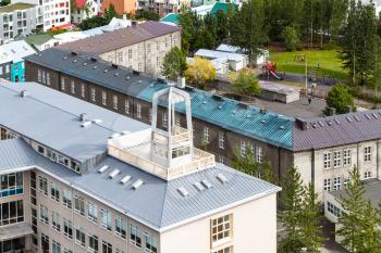 travel to Iceland - above view of residential quarter in Reykjavik city from Hallgrimskirkja church in september