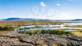 travel to Iceland - above view of valley in Thingvellir national park in september
