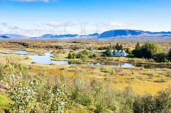 travel to Iceland - above view of rift valley in Thingvellir national park in september