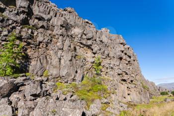 travel to Iceland - rock walls of Almannagja Fault in Thingvellir national park in september