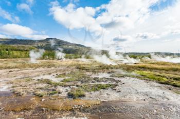 travel to Iceland - Haukadalur geyser valley in autumn