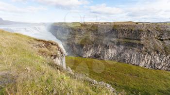 travel to Iceland - view of canyon of Olfusa river with Gullfoss waterfall in autumn