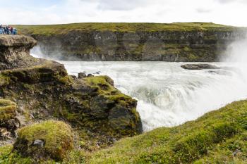travel to Iceland - stream of Gullfoss waterfall in canyon of Olfusa river in september