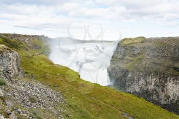 travel to Iceland - icelandic landscape with Gullfoss waterfall in canyon of Olfusa river in september