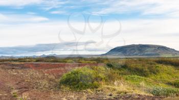 travel to Iceland - landscape with old volcano near Kerid Lake in september
