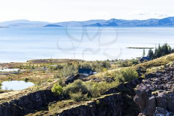 travel to Iceland - view of Thingvallavatn lake in Thingvellir national park in september