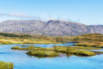 travel to Iceland - valley of Oxara river in Thingvellir national park in autumn