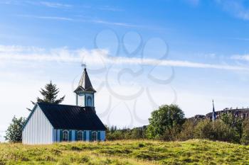 travel to Iceland - view of Thingvallakirkja church in Thingvellir national park in september