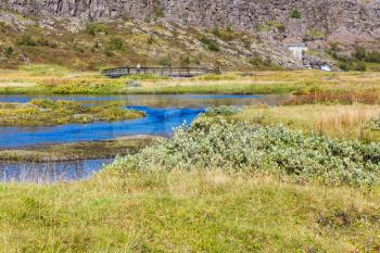 travel to Iceland - riverbed of Oxara river in Thingvellir national park in autumn