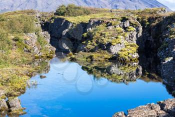 travel to Iceland - view of Silfra fissure in rift valley of Thingvellir national park in september