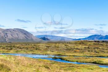 travel to Iceland - panorama of valley in Thingvellir national park in autumn