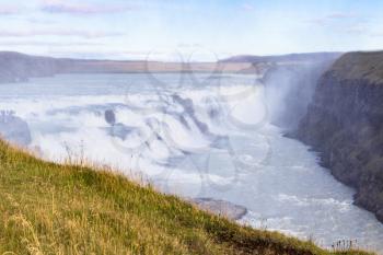 travel to Iceland - view of Gullfoss waterfall on Olfusa river in autumn
