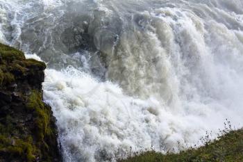 travel to Iceland - falling water in Gullfoss waterfall in autumn