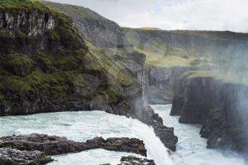 travel to Iceland - view of Gullfoss waterfall in autumn day
