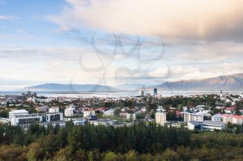 travel to Iceland - above view of Reykjavik city from Perlan at Oskjuhlid Hill in autumn evening
