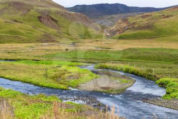 travel to Iceland - Varma river in Hveragerdi Hot Spring River Trail area in september