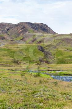 travel to Iceland - hill slope in Hveragerdi Hot Spring River Trail area in september