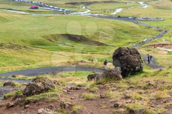 travel to Iceland - footpath in Hveragerdi Hot Spring River Trail area in september