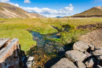 travel to Iceland - water spring in Landmannalaugar area of Fjallabak Nature Reserve in Highlands region of Iceland in september