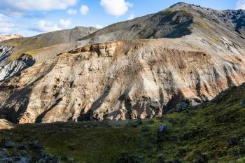 travel to Iceland - old volcanic slopes in Landmannalaugar area of Fjallabak Nature Reserve in Highlands region of Iceland in september