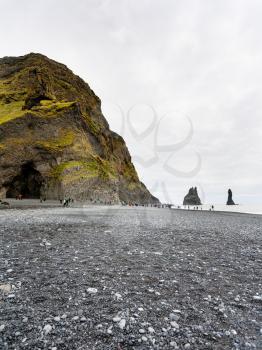 travel to Iceland - Halsanefshellir cave in Reynisfjall mount on Reynisfjara beach in Iceland, near Vik I Myrdal village on Atlantic South Coast in Katla Geopark in september