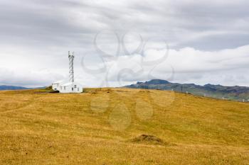 travel to Iceland - antenna station on Dyrholaey peninsula near Vik I Myrdal village on Atlantic South Coast in Katla Geopark in september