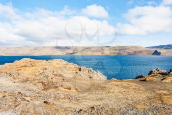 travel to Iceland - view of Kleifarvatn lake at Southern Peninsula (Reykjanesskagi, Reykjanes Peninsula) in september