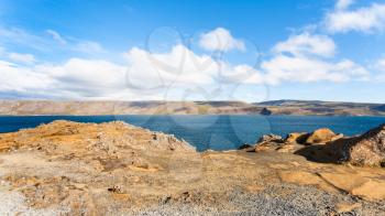 travel to Iceland - panoramic view of Kleifarvatn lake at Southern Peninsula (Reykjanesskagi, Reykjanes Peninsula) in september