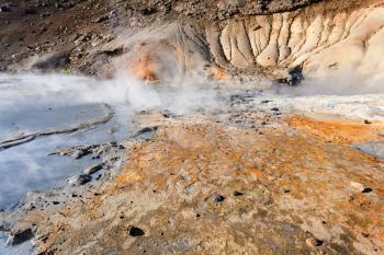 travel to Iceland - hot springs in geothermal Krysuvik area on Southern Peninsula (Reykjanesskagi, Reykjanes Peninsula) in september