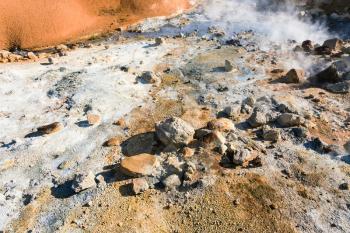 travel to Iceland - acidic thermal springs in geothermal Krysuvik area on Southern Peninsula (Reykjanesskagi, Reykjanes Peninsula) in september