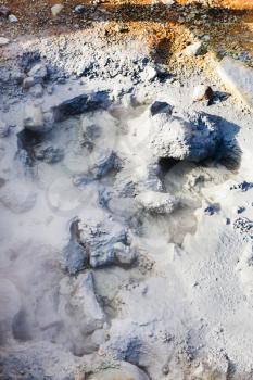 travel to Iceland - mud acidic geyser in geothermal Krysuvik area on Southern Peninsula (Reykjanesskagi, Reykjanes Peninsula) in september
