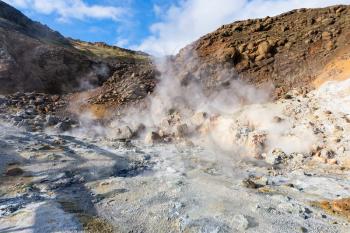 travel to Iceland - fumarole in geothermal Krysuvik area on Southern Peninsula (Reykjanesskagi, Reykjanes Peninsula) in september
