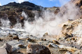 travel to Iceland - hot fumarole in geothermal Krysuvik area on Southern Peninsula (Reykjanesskagi, Reykjanes Peninsula) in september
