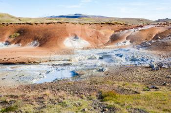 travel to Iceland - view of geothermal Krysuvik area with solfatara on Southern Peninsula (Reykjanesskagi, Reykjanes Peninsula) in september