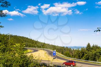 travel to Germany - road on Rimberg mount to resting area on Autobahn A5 motorway near Breitenbach am Herzberg town in Hesse State of Germany in summer day