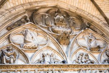 travel to France - decoration of outdoor portal of Basilique Saint-Urbain de Troyes (Basilica of Saint Urban of Troyes)