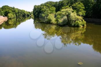 travel to France - view of Cher river near Chateau de Chenonceau of Chenonceaux village in Val de Loire region in summer day