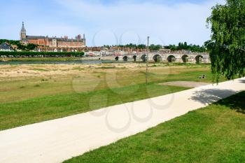 travel to France - bridge and Gien city in Loire river in summer day