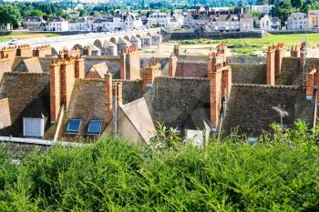 travel to France - above view of Gien town and Loire reverbed in summer day